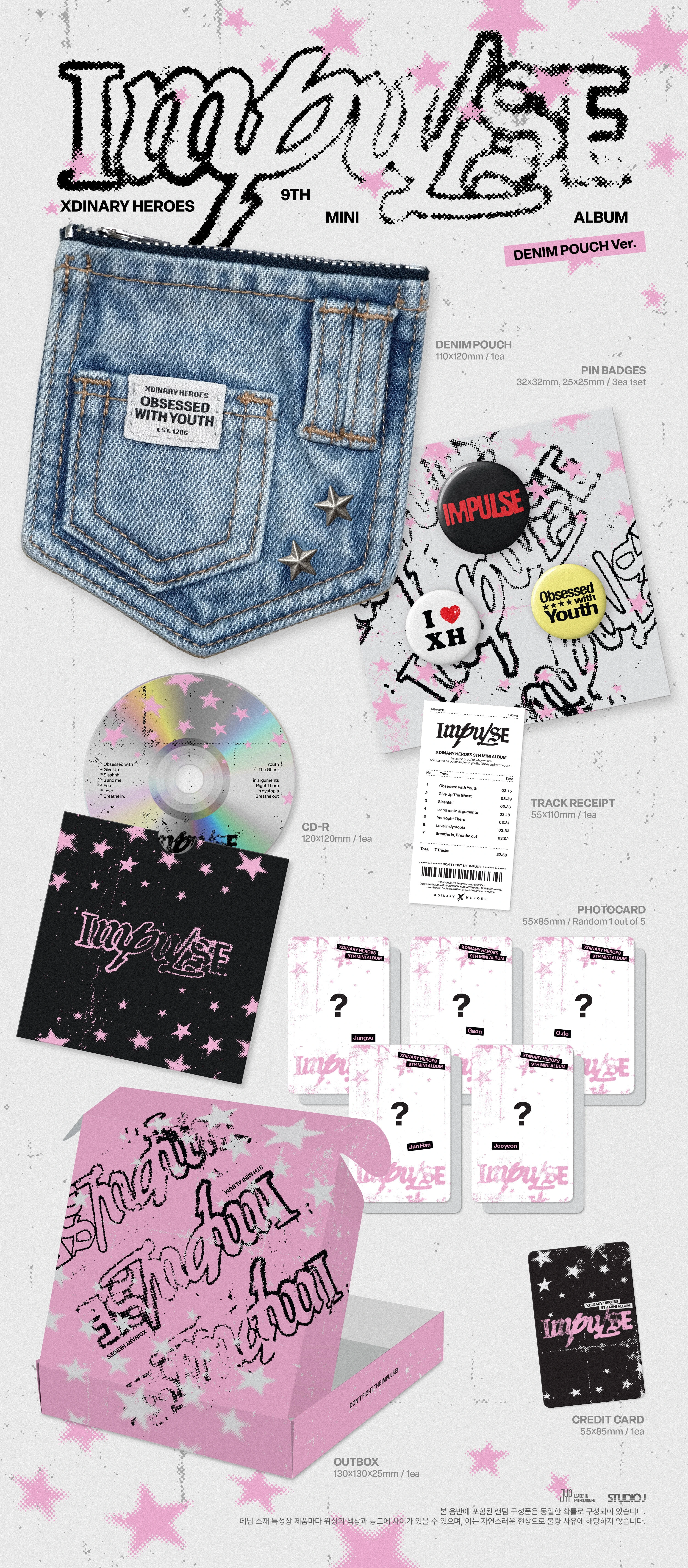 Xdinary Heroes IMPULSE DENIM POUCH ver. – zawartość albumu